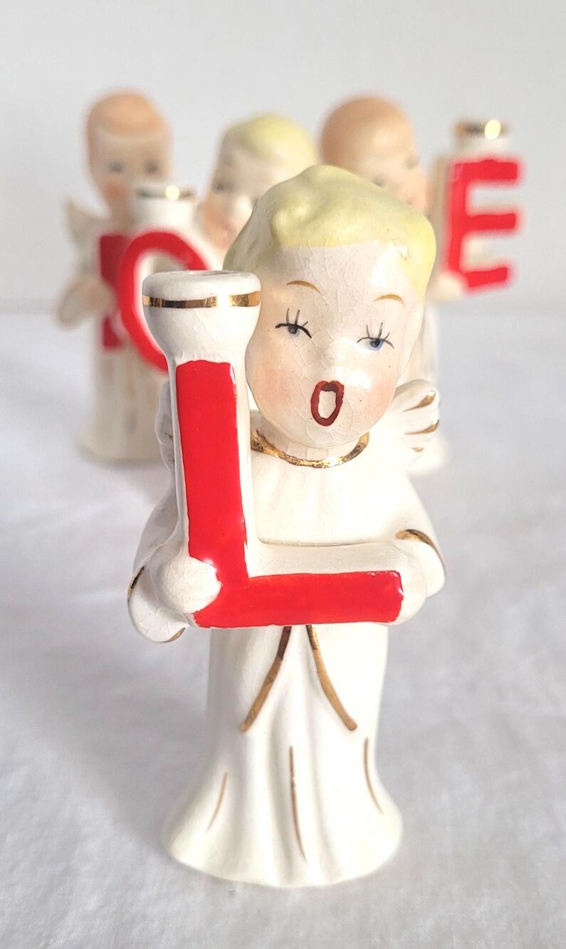 Vintage Christmas Angel NOEL Candle Holders 1950s Japan - Picture 11 of 16